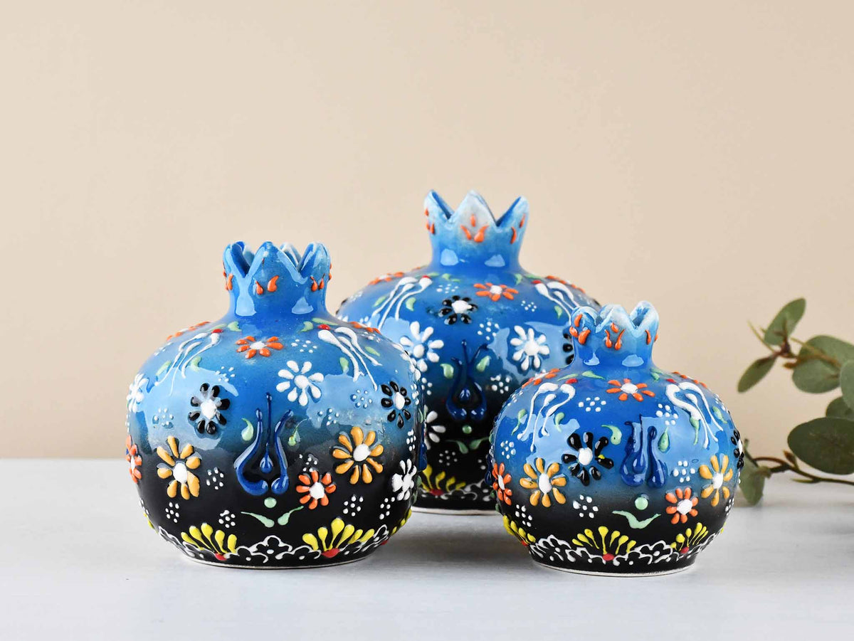 Decorative Pomegranate Vase Set of 3 Dantel Blue Black 1 Ceramic Sydney Grand Bazaar 