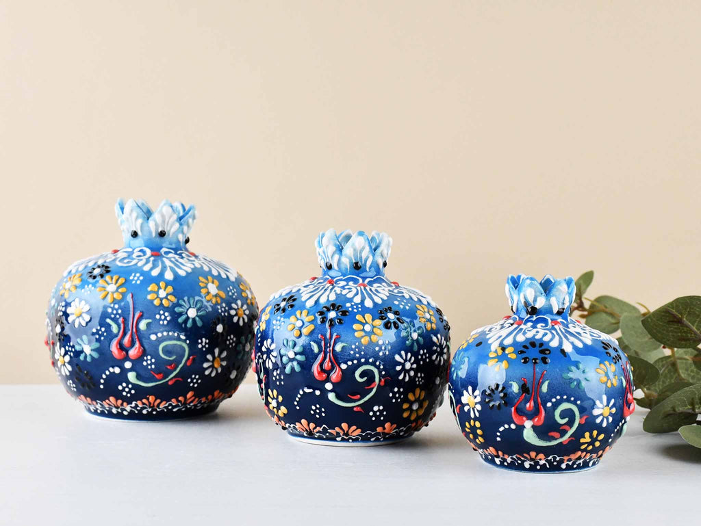 Decorative Pomegranate Vase Set of 3 Dantel Blue Black 2 Ceramic Sydney Grand Bazaar 