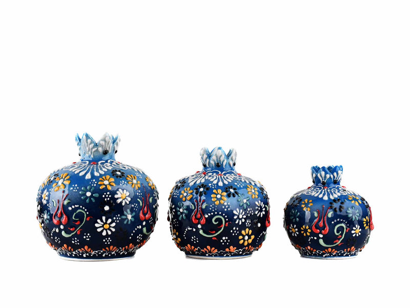 Decorative Pomegranate Vase Set of 3 Dantel Blue Black 2 Ceramic Sydney Grand Bazaar 