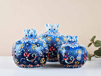 Decorative Pomegranate Vase Set of 3 Dantel Blue Black 2 Ceramic Sydney Grand Bazaar 