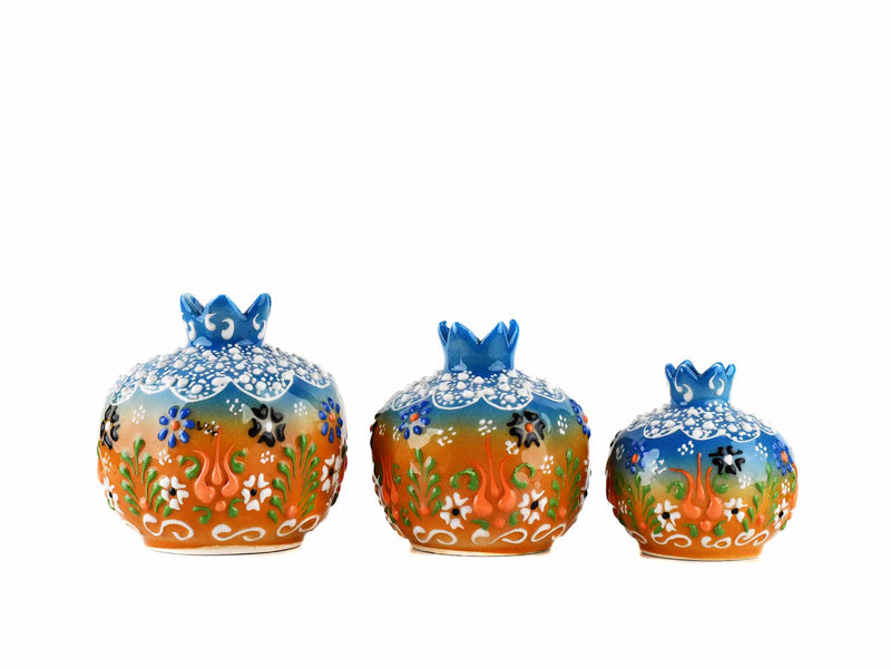 Decorative Pomegranate Vase Set of 3 Dantel Blue Orange Brown 3 Ceramic Sydney Grand Bazaar 