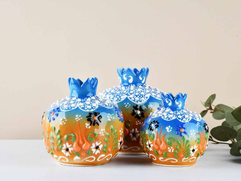 Decorative Pomegranate Vase Set of 3 Dantel Blue Orange Brown 3 Ceramic Sydney Grand Bazaar 