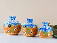 Decorative Pomegranate Vase Set of 3 Dantel Blue Orange Brown 3 Ceramic Sydney Grand Bazaar 