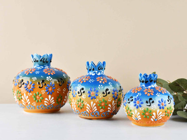 Decorative Pomegranate Vase Set of 3 Dantel Blue Orange Brown 5 Ceramic Sydney Grand Bazaar 