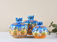 Decorative Pomegranate Vase Set of 3 Dantel Blue Orange Brown 5 Ceramic Sydney Grand Bazaar 