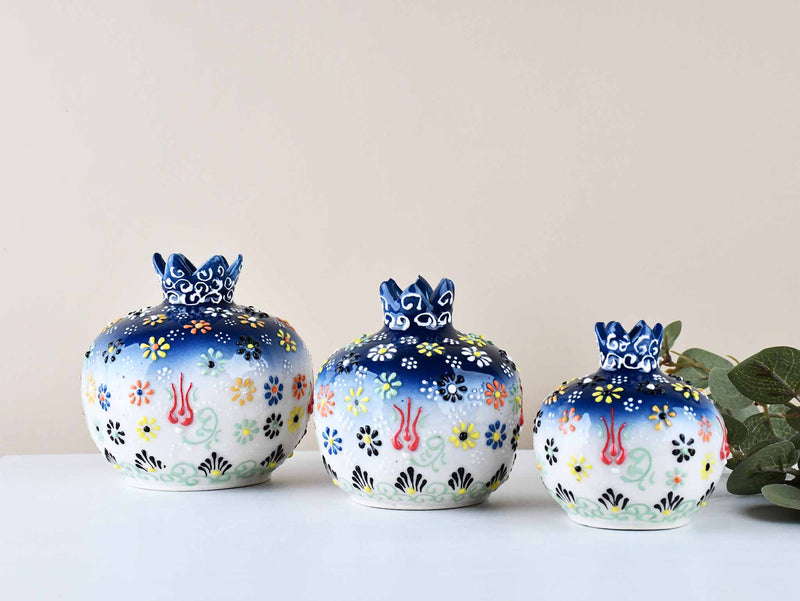 Decorative Pomegranate Vase Set of 3 Dantel Navy White 1 Ceramic Sydney Grand Bazaar 