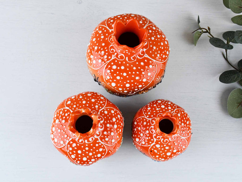 Decorative Pomegranate Vase Set of 3 Dantel Orange Brown 2 Ceramic Sydney Grand Bazaar 