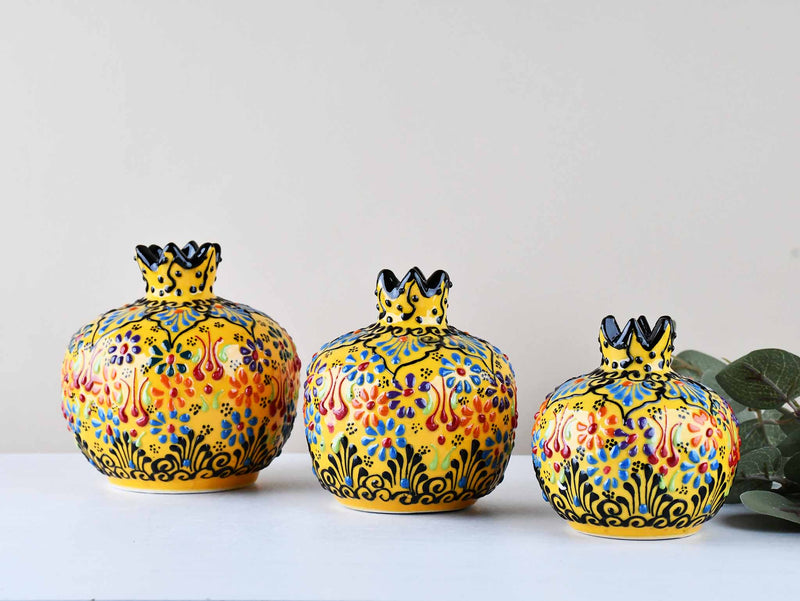 Decorative Pomegranate Vase Set of 3 Dantel Yellow 1 Ceramic Sydney Grand Bazaar 