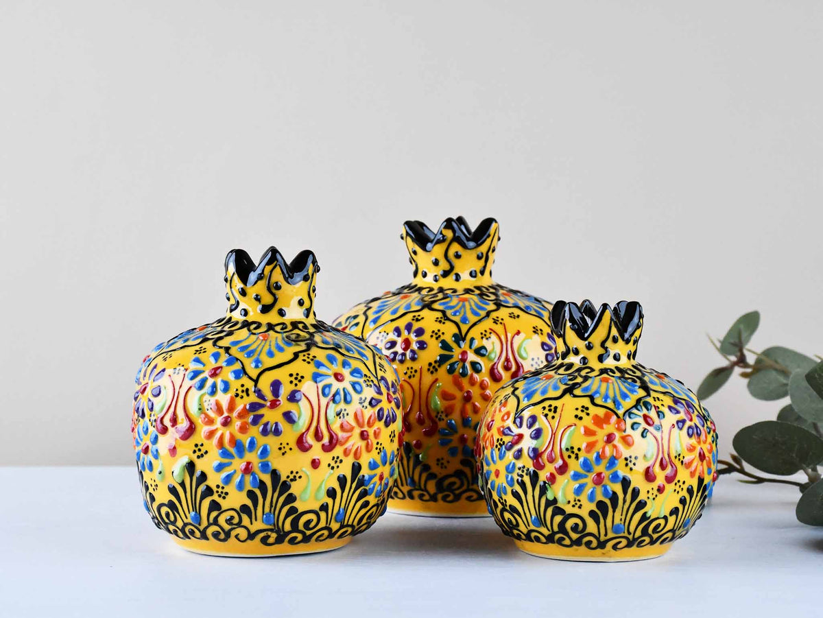Decorative Pomegranate Vase Set of 3 Dantel Yellow 1 Ceramic Sydney Grand Bazaar 
