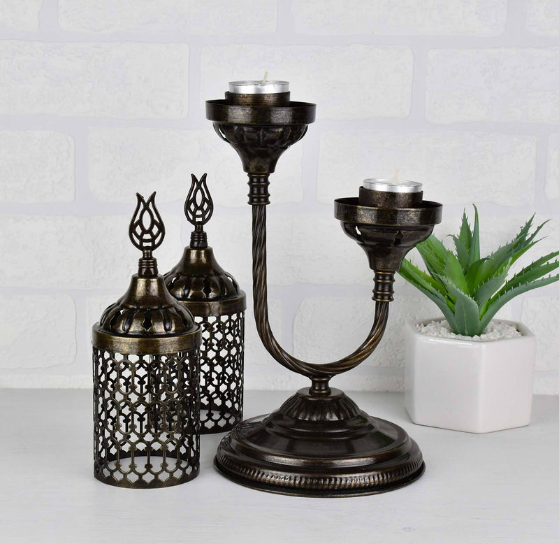 Double Tealight Holder Metal Filigree Ceramic Sydney Grand Bazaar 