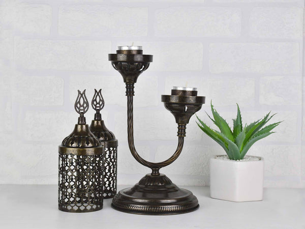 Double Tealight Holder Metal Filigree Ceramic Sydney Grand Bazaar 