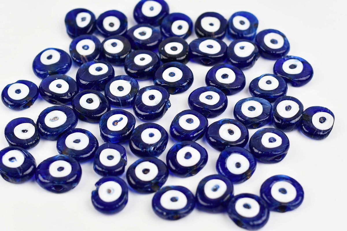 Evil Eye Blue Authentic Flat Round Glass Beads Evil Eye Sydney Grand Bazaar 