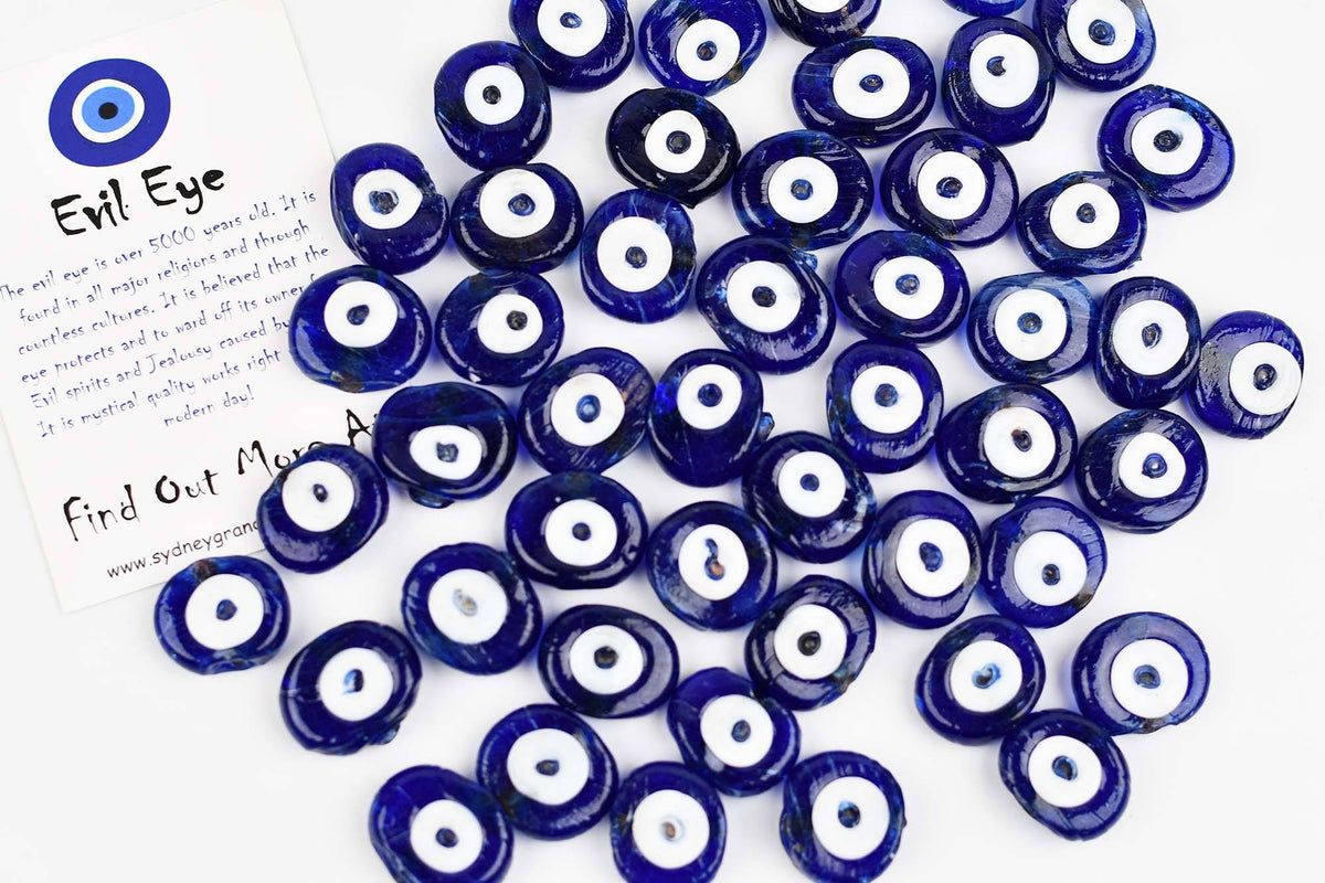Evil Eye Blue Authentic Flat Round Glass Beads Evil Eye Sydney Grand Bazaar 