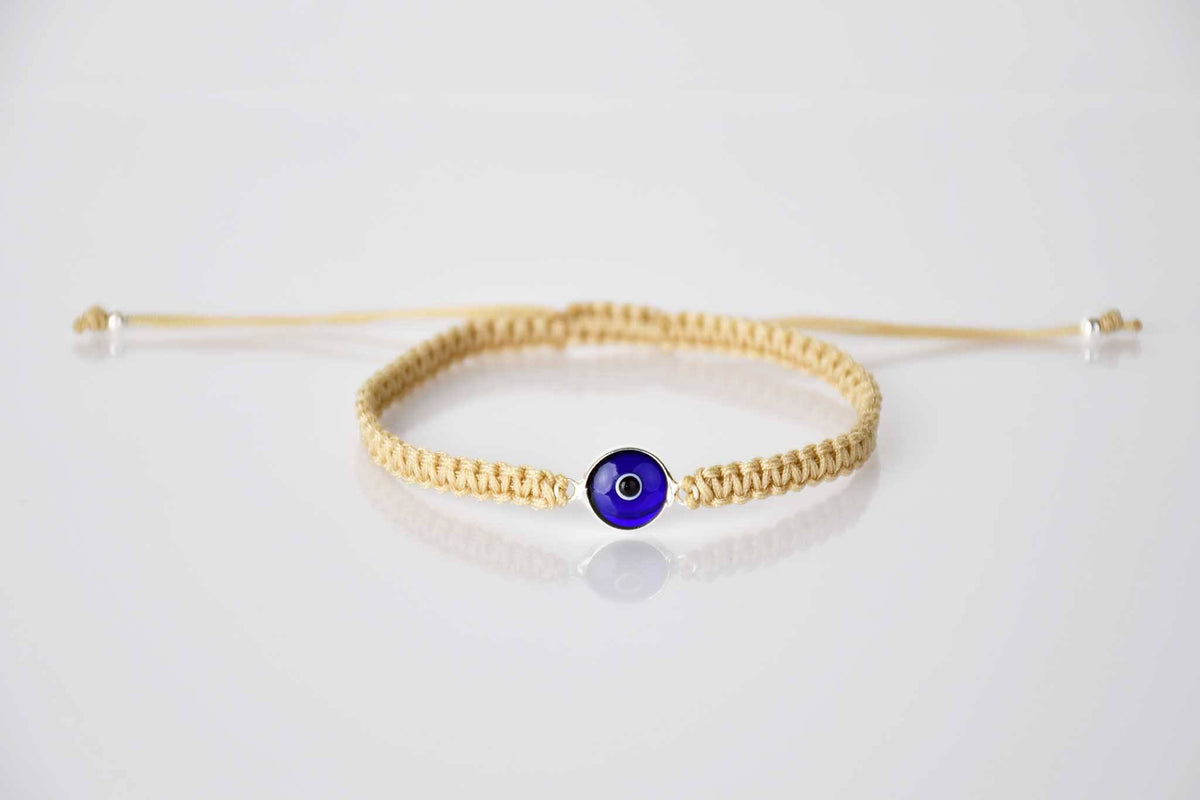 Evil Eye Bracelet Blue Eye Macrame Sand Brown Evil Eye Sydney Grand Bazaar 