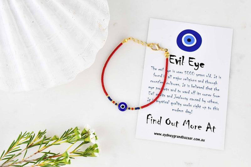 Evil Eye Bracelet Ceramic Beads Maroon Red Evil Eye Sydney Grand Bazaar 