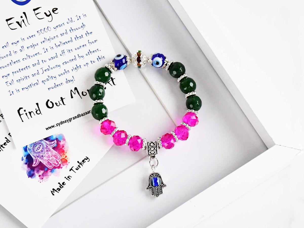 Evil Eye Bracelet Two Tone Beads Green Pink Evil Eye Sydney Grand Bazaar 