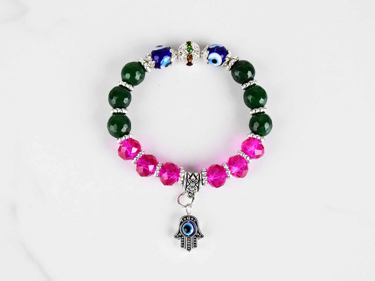 Evil Eye Bracelet Two Tone Beads Green Pink Evil Eye Sydney Grand Bazaar 