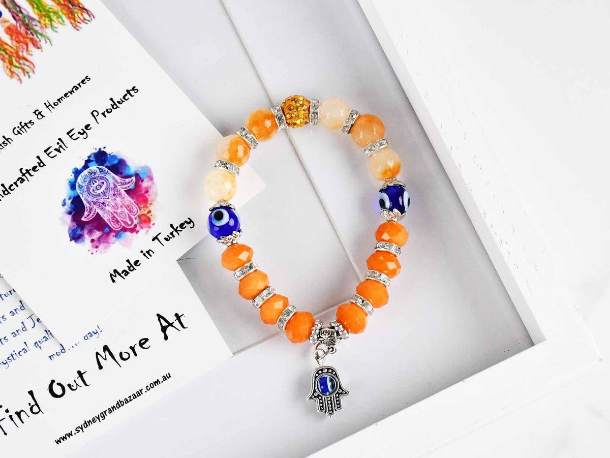 Evil Eye Bracelet Two Tone Beads Orange Evil Eye Sydney Grand Bazaar 