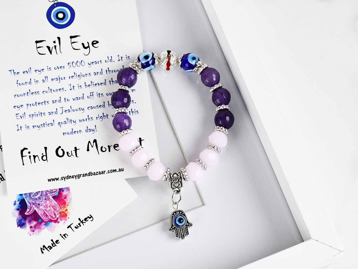 Evil Eye Bracelet Two Tone Beads Purple Pink Evil Eye Sydney Grand Bazaar 