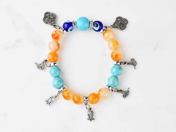 Evil Eye Dangle Bracelet Orange Turquoise Beads Evil Eye Sydney Grand Bazaar 