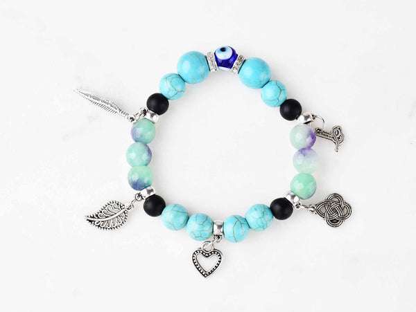 Evil Eye Dangle Bracelet Purple Green Turquoise Beads Evil Eye Sydney Grand Bazaar 