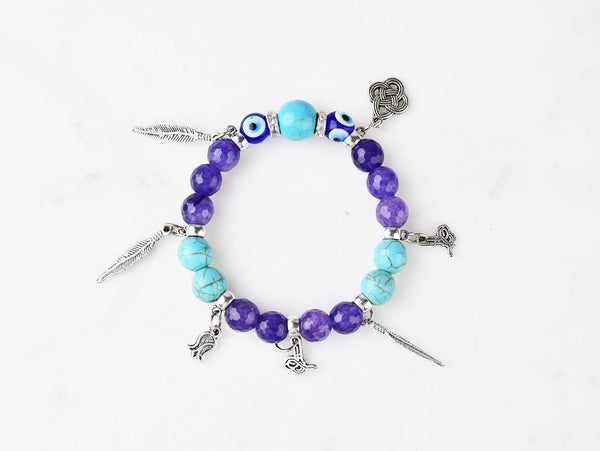Evil Eye Dangle Bracelet Purple Turquoise Beads Evil Eye Sydney Grand Bazaar 