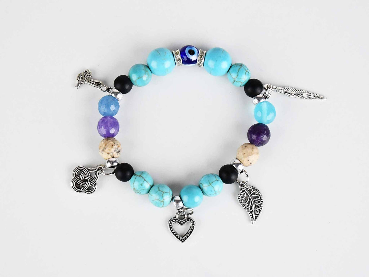 Evil Eye Dangle Bracelet Turquoise Mixed Color Beads 2 Evil Eye Sydney Grand Bazaar 