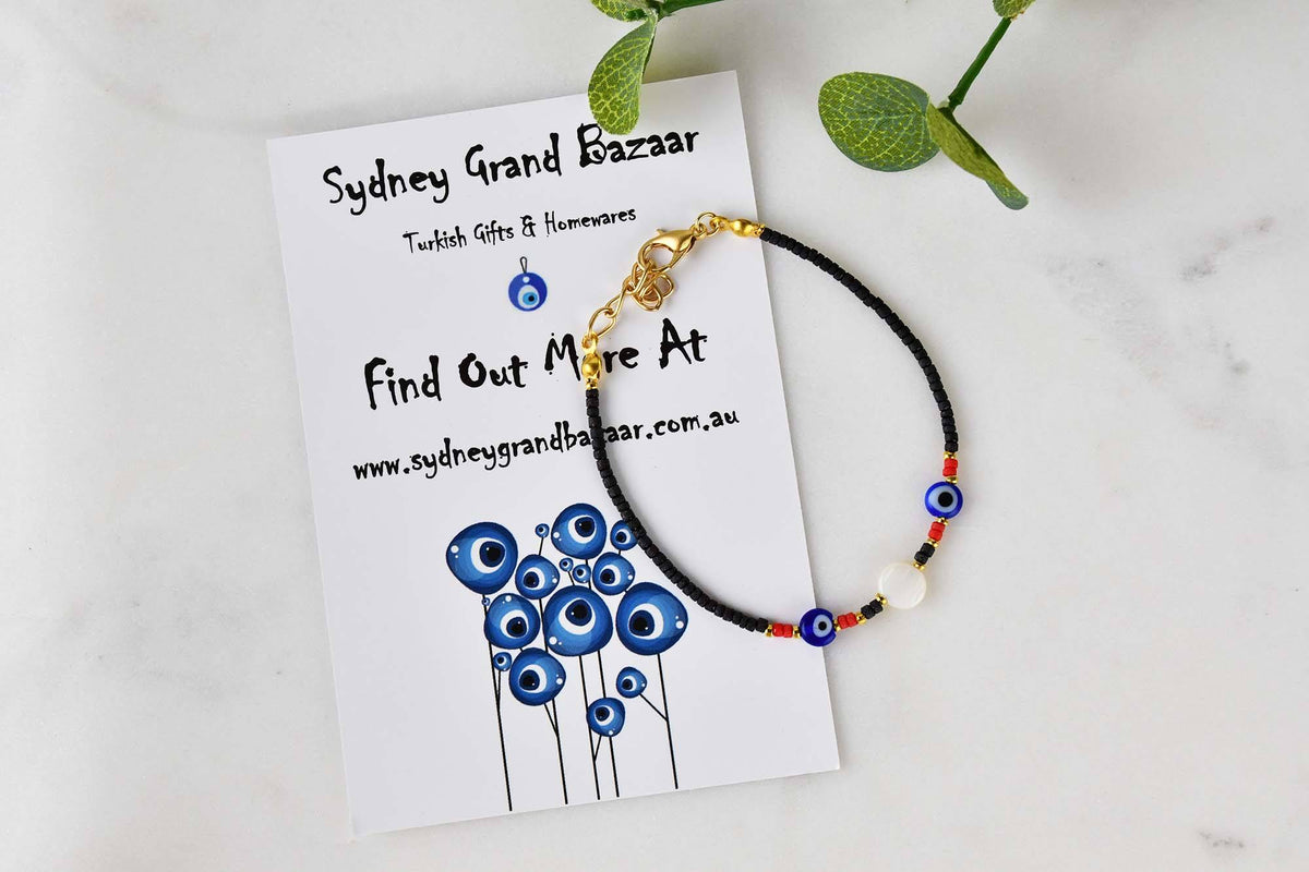 Evil Eye Double Bracelet Ceramic Beads Black Evil Eye Sydney Grand Bazaar 