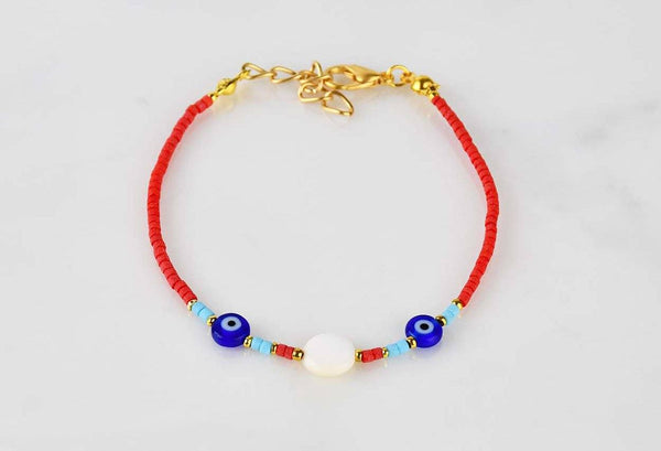 Evil Eye Double Bracelet Ceramic Beads Red Evil Eye Sydney Grand Bazaar 