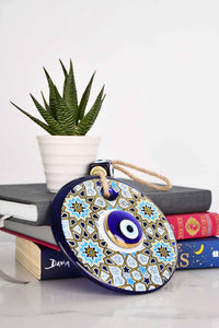 Evil Eye Double Glass Beads Golden Blue Wall Hanging Evil Eye Sydney Grand Bazaar 