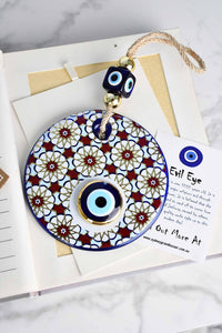 Evil Eye Double Glass Beads Golden Burgundy Wall Hanging Evil Eye Sydney Grand Bazaar 