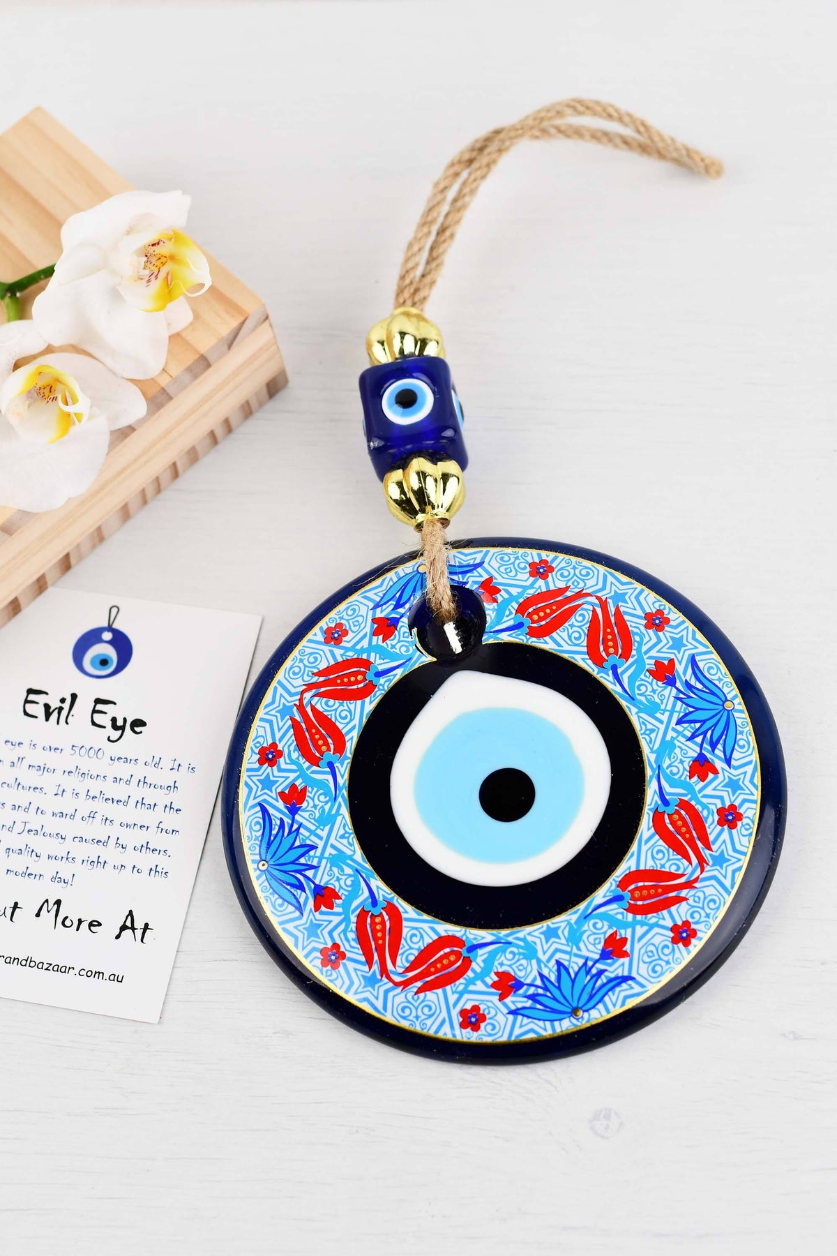 Evil Eye Glass Beads Blue Tulip Printed Wall Hanging Evil Eye Sydney Grand Bazaar 