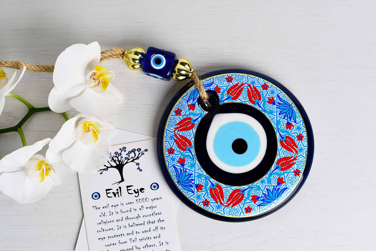 Evil Eye Glass Beads Blue Tulip Printed Wall Hanging Evil Eye Sydney Grand Bazaar 