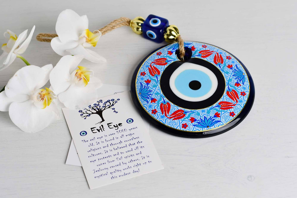 Evil Eye Glass Beads Blue Tulip Printed Wall Hanging Evil Eye Sydney Grand Bazaar 