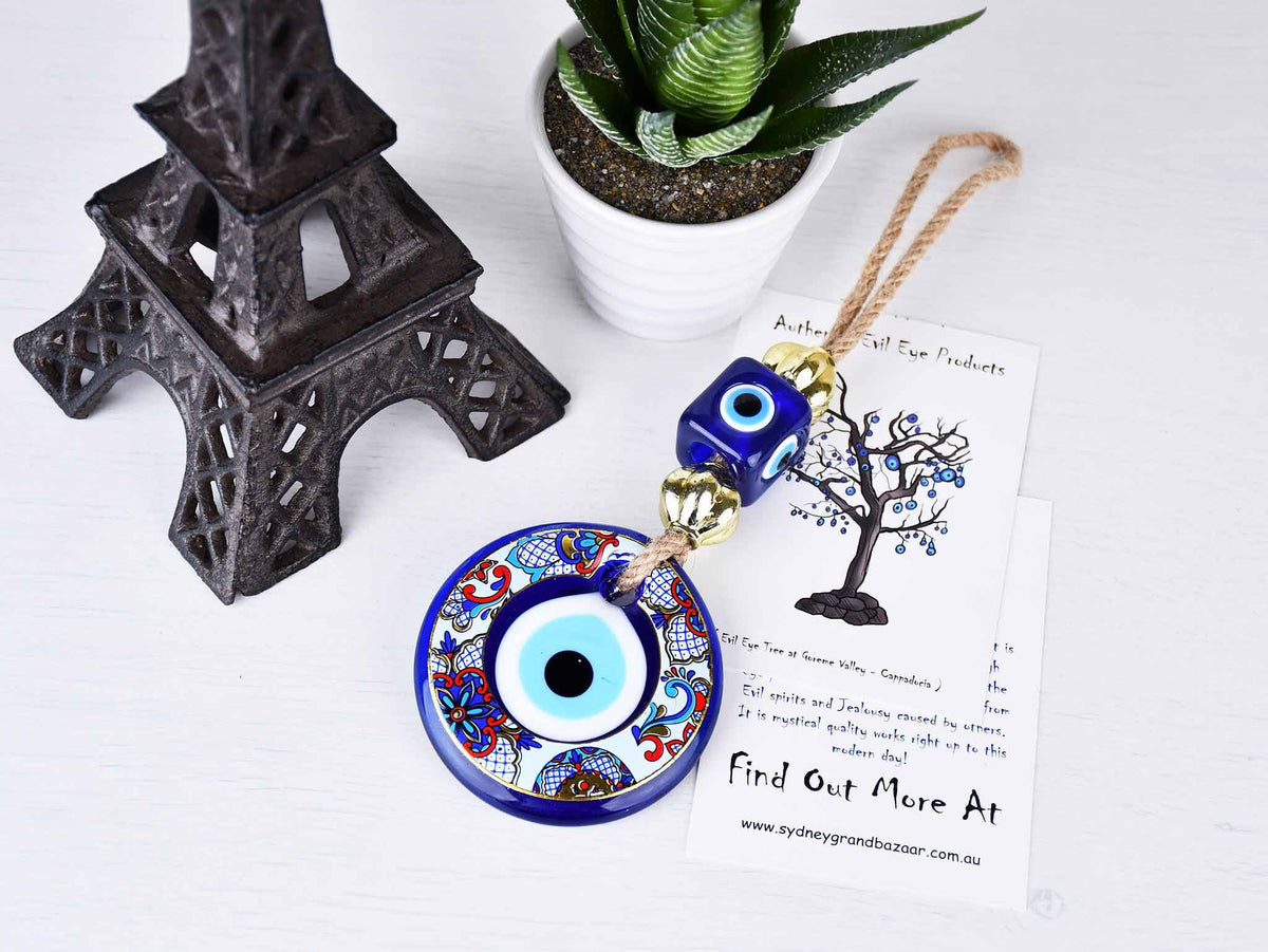 Evil Eye Glass Beads Multicoloured Printed Wall Hanging 3 Evil Eye Sydney Grand Bazaar 7.5 CM 