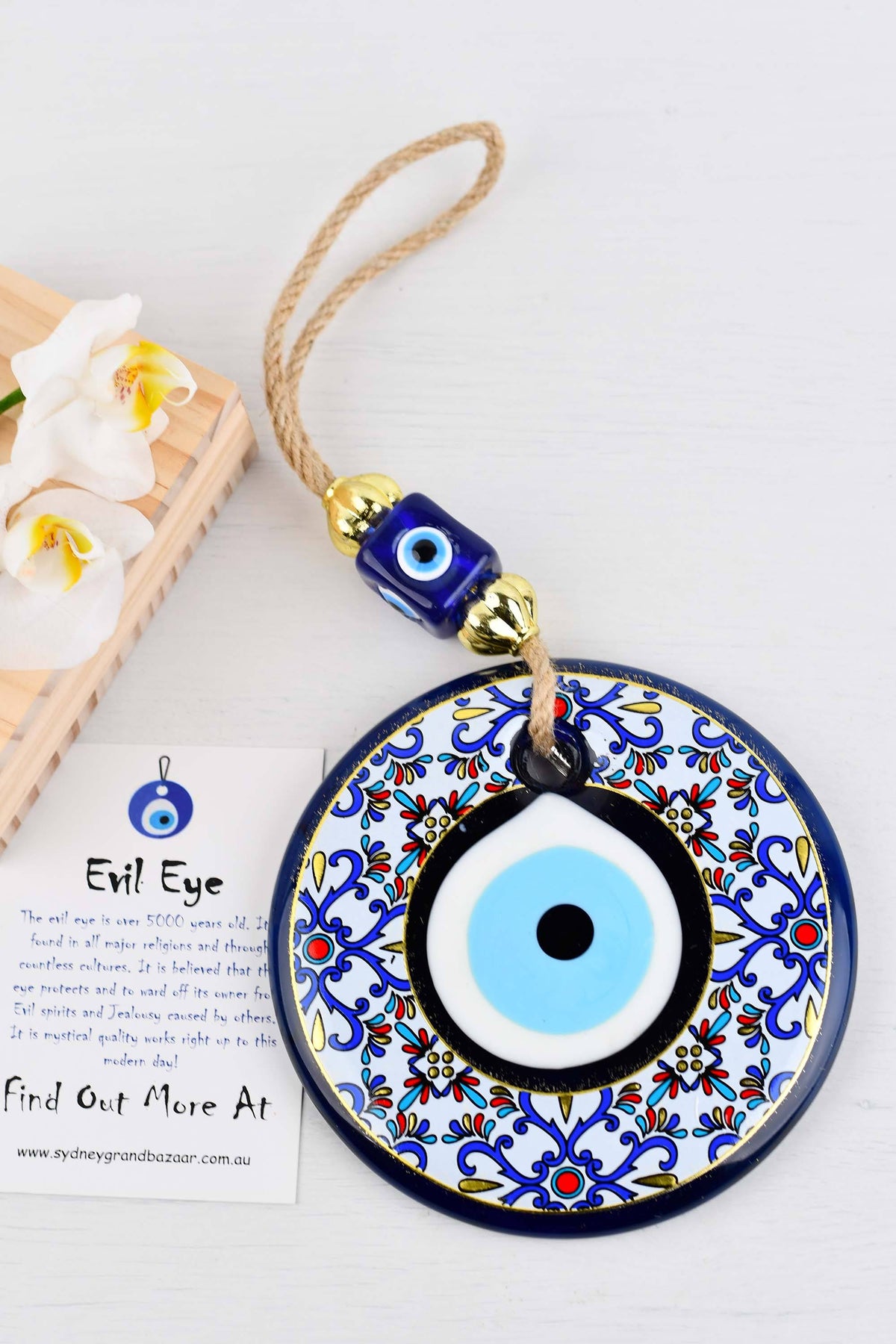 Evil Eye Glass Beads Multicoloured Tile Printed Wall Hanging 2 Evil Eye Sydney Grand Bazaar 