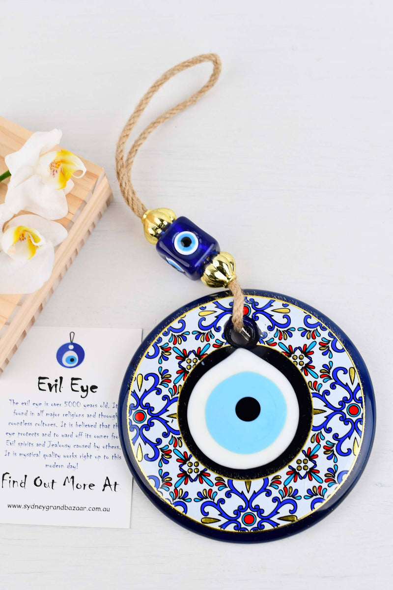 Evil Eye Double Glass Gold Printed Wall Hanging