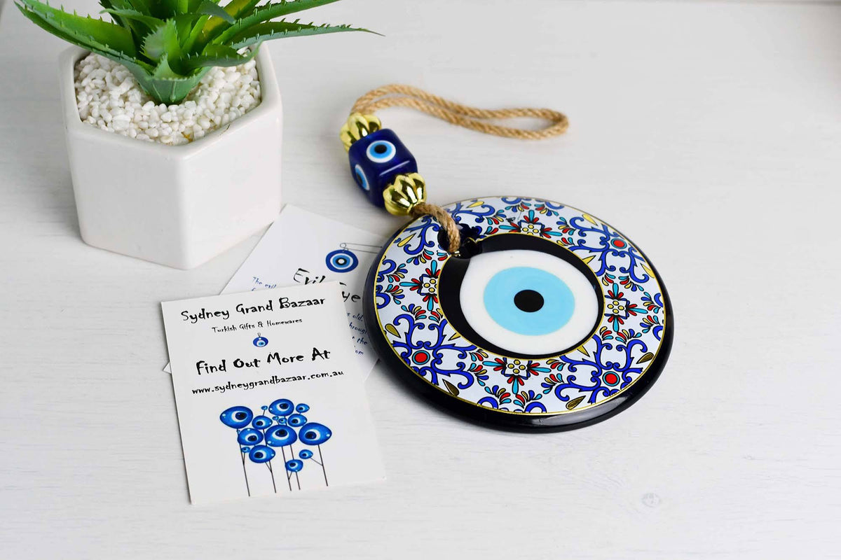 Evil Eye Glass Beads Multicoloured Tile Printed Wall Hanging 2 Evil Eye Sydney Grand Bazaar 