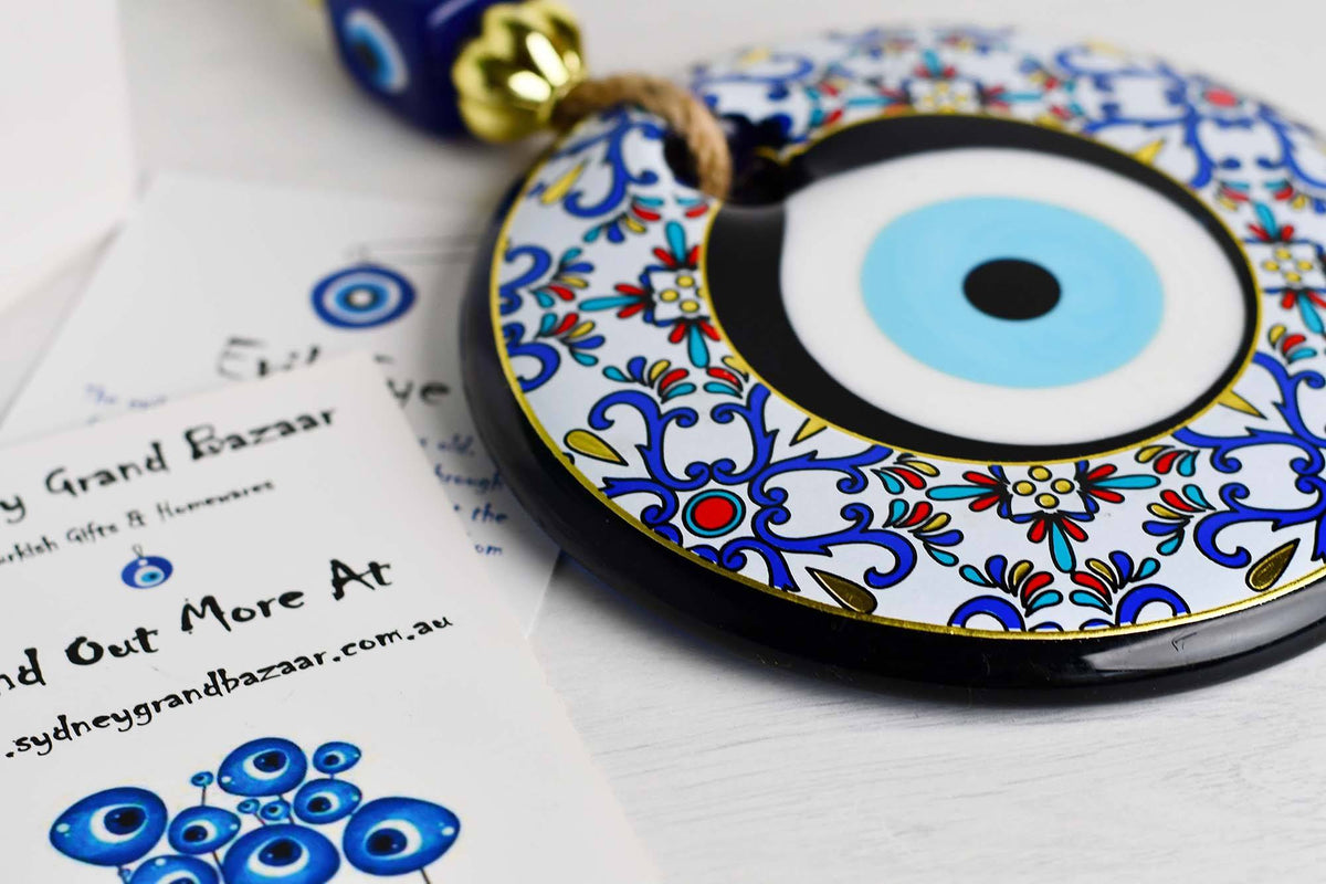 Evil Eye Glass Beads Multicoloured Tile Printed Wall Hanging 2 Evil Eye Sydney Grand Bazaar 