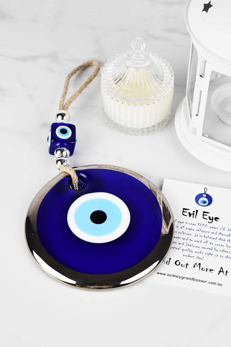 Evil Eye Double Glass Beads Golden Blue Wall Hanging
