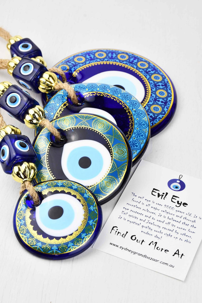 Evil Eye Glass Turquoise Gold Printed Wall Hanging Design 2