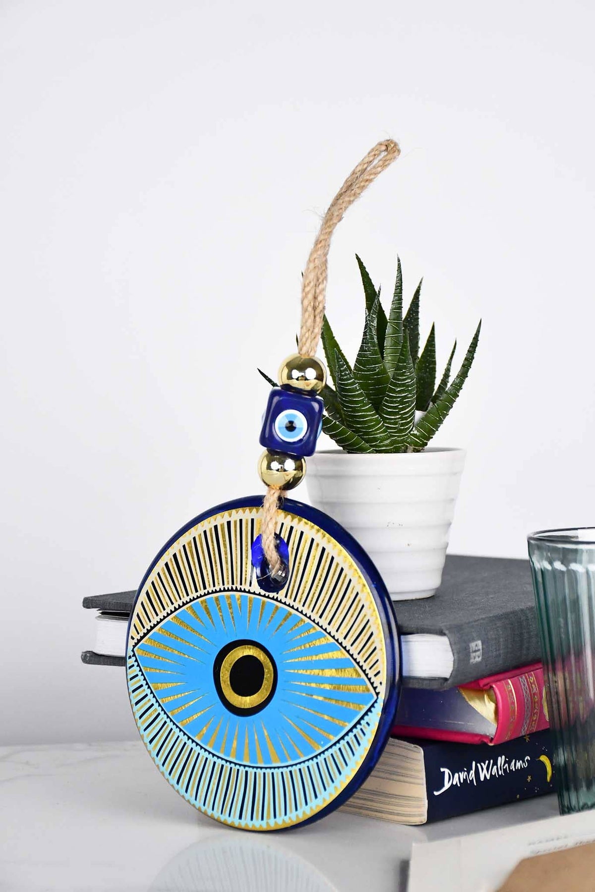 Evil Eye Glass Turquoise Gold Printed Wall Hanging Design 1 Evil Eye Sydney Grand Bazaar 