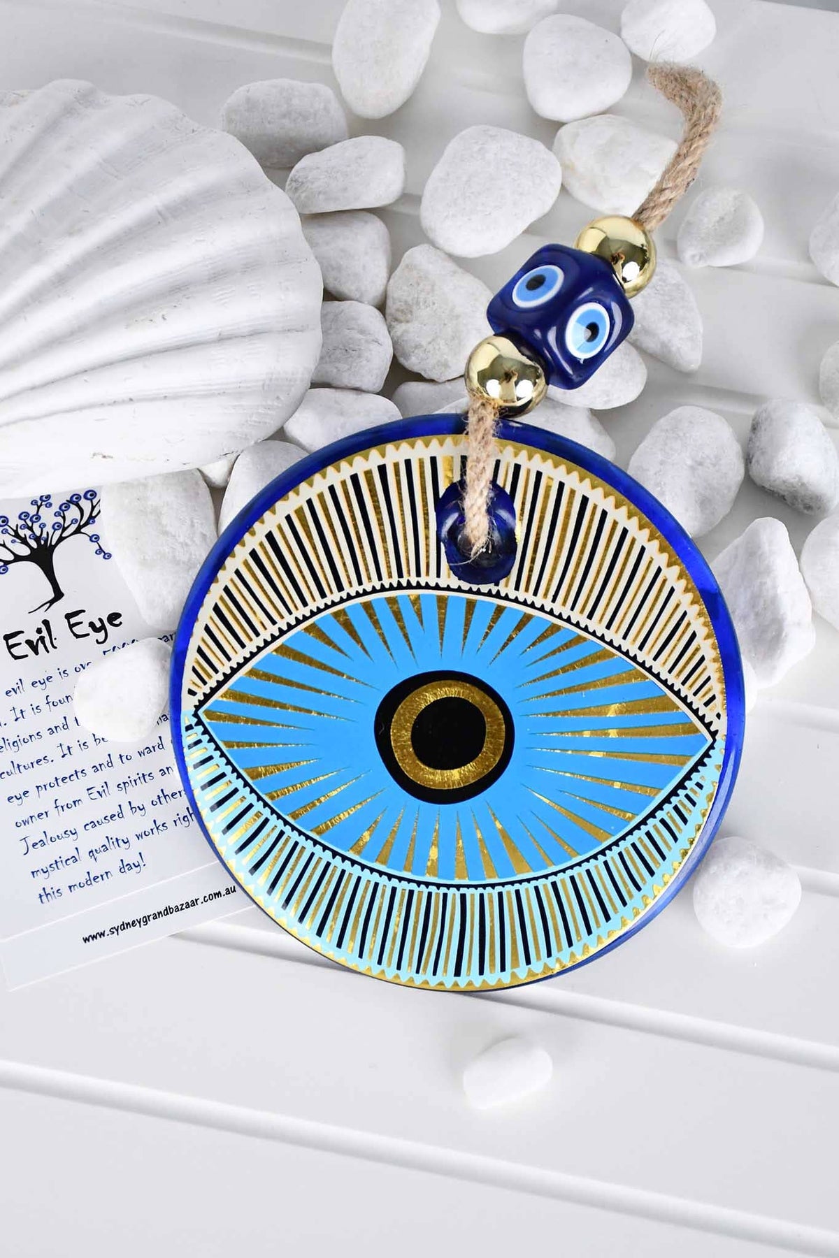 Evil Eye Glass Turquoise Gold Printed Wall Hanging Design 1 Evil Eye Sydney Grand Bazaar 