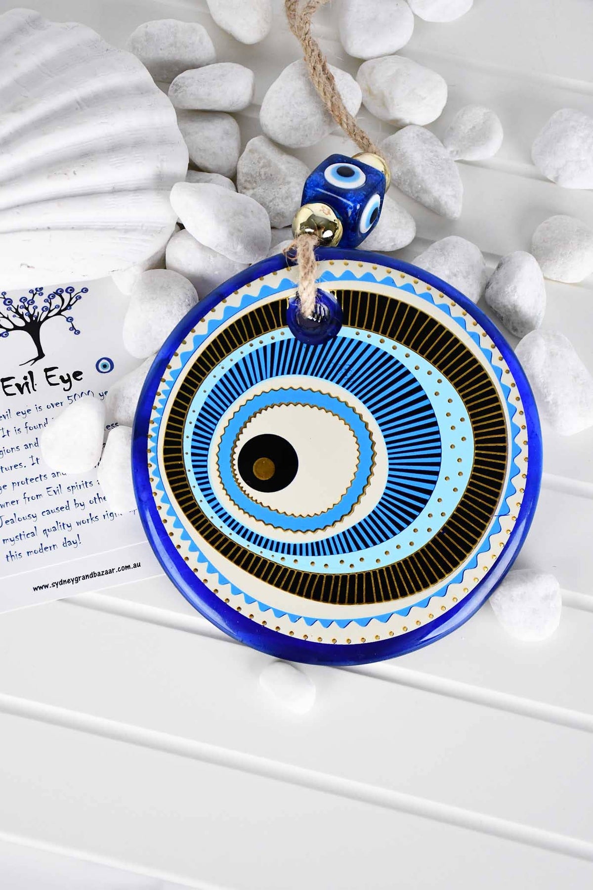 Evil Eye Glass Turquoise Gold Printed Wall Hanging Design 2 Evil Eye Sydney Grand Bazaar 