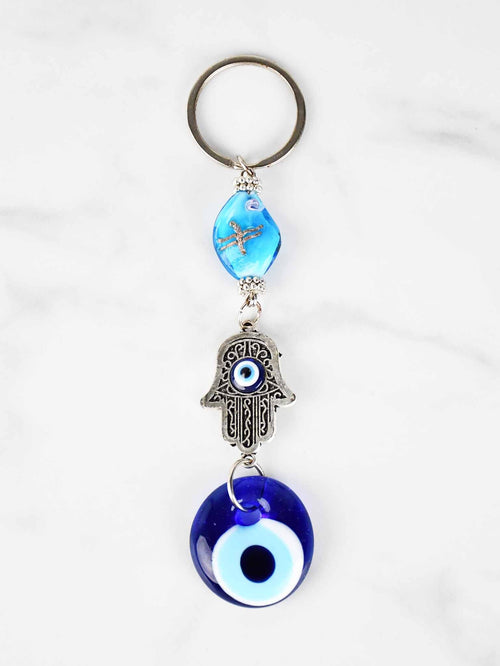 Evil Eye Hamsa Hand Glass Keyring Evil Eye Sydney Grand Bazaar Light Blue 