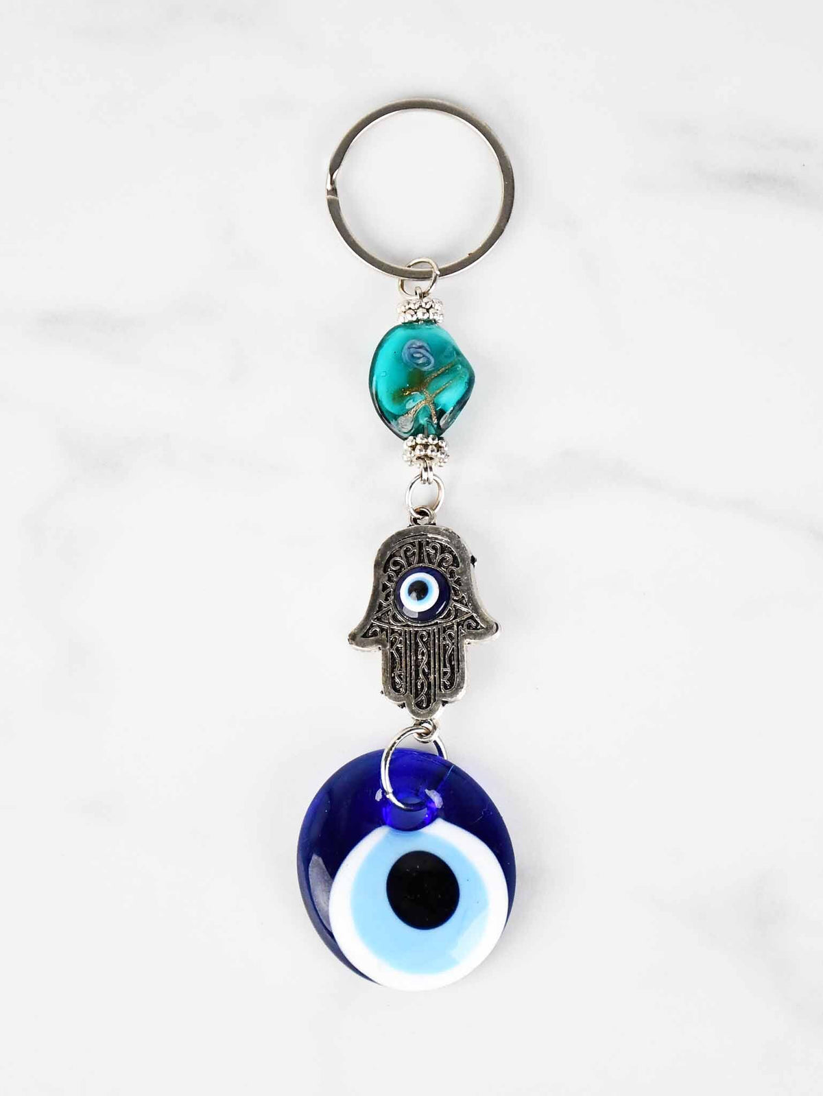 Evil Eye Hamsa Hand Glass Keyring Evil Eye Sydney Grand Bazaar Sea Green 