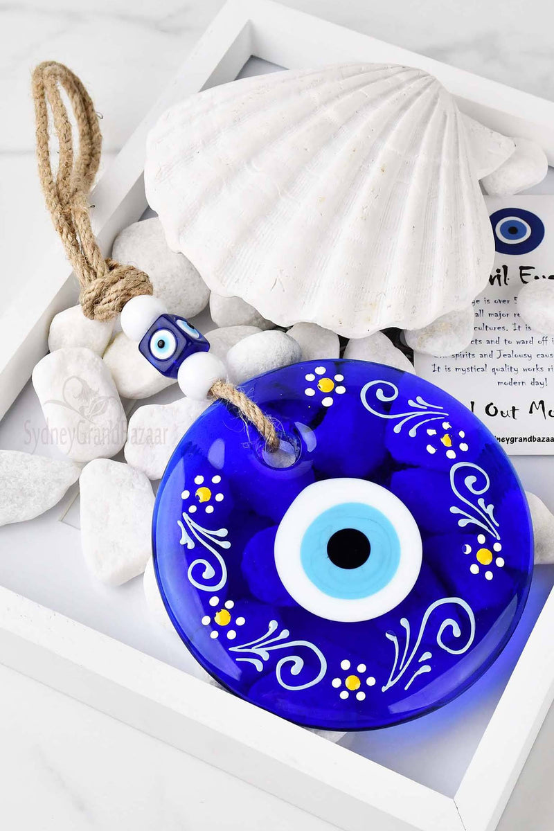 Evil Eye Glass Turquoise Gold Printed Wall Hanging Design 2