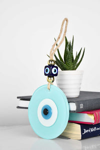Evil Eye Handmade Glass Plain Aqua Wall Hanging Evil Eye Sydney Grand Bazaar 