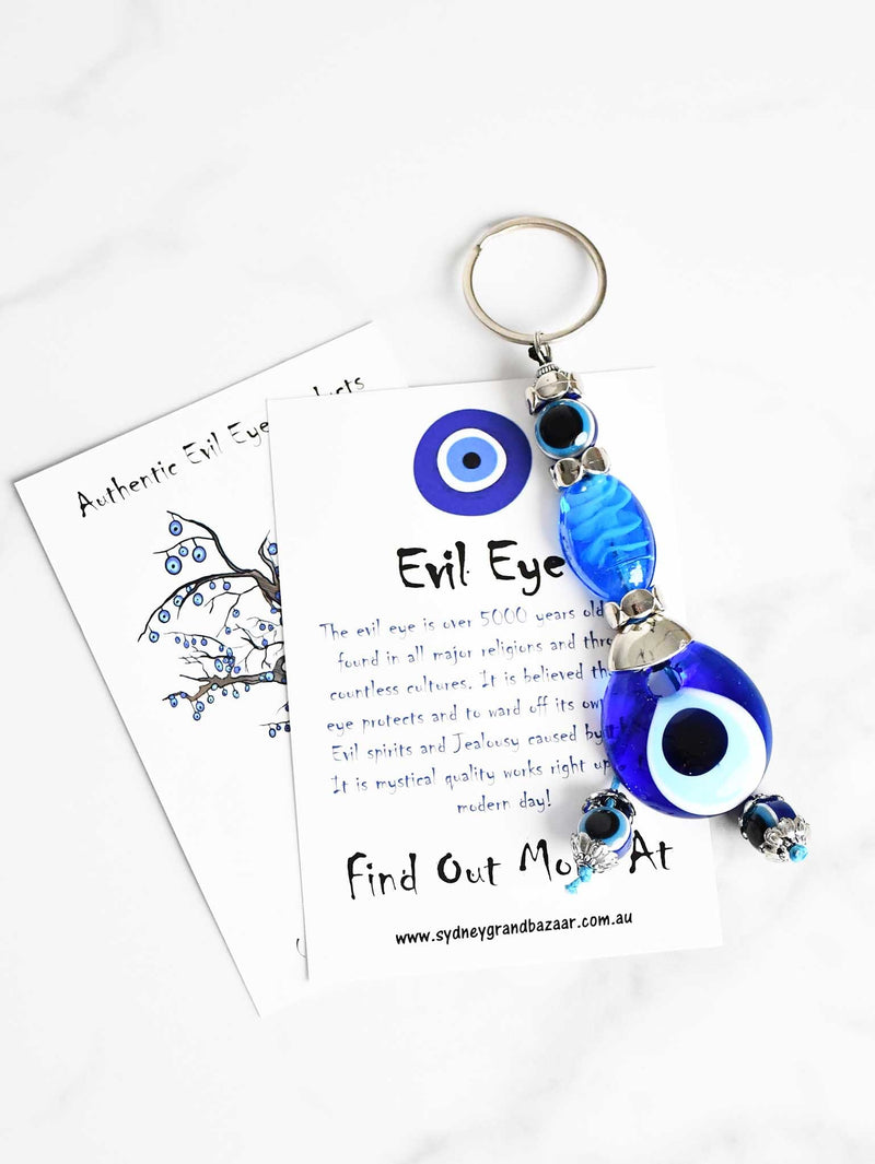 Evil Eye Keyring Blue Oval Bead Evil Eye Sydney Grand Bazaar 