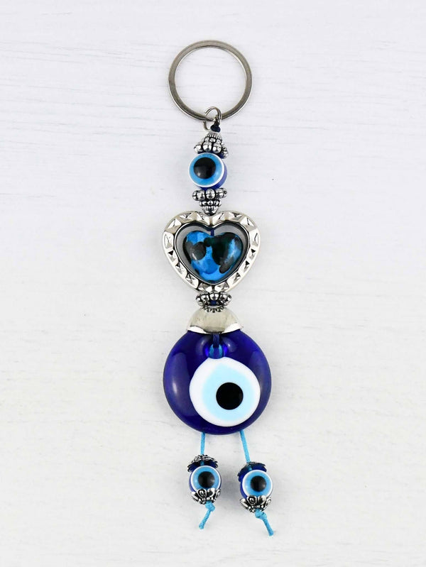Evil Eye Keyring Colourful Heart Blue
